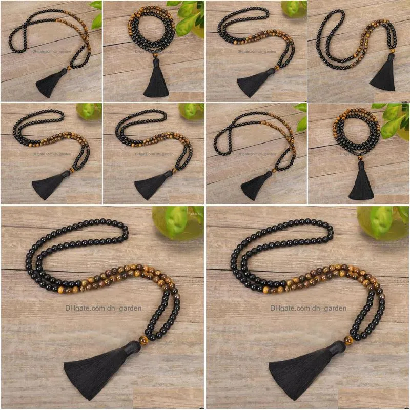 pendant necklaces 108 prayer beads mala tassel necklace healing tiger eye stone beaded black onyx yoga meditation gift