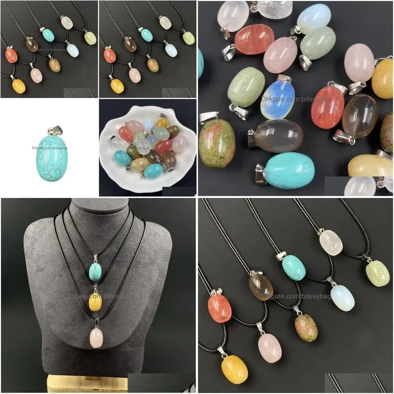 oval semiprecious stone healing crystal energy quartz pendant necklaces fashion women men jewelry wholesale