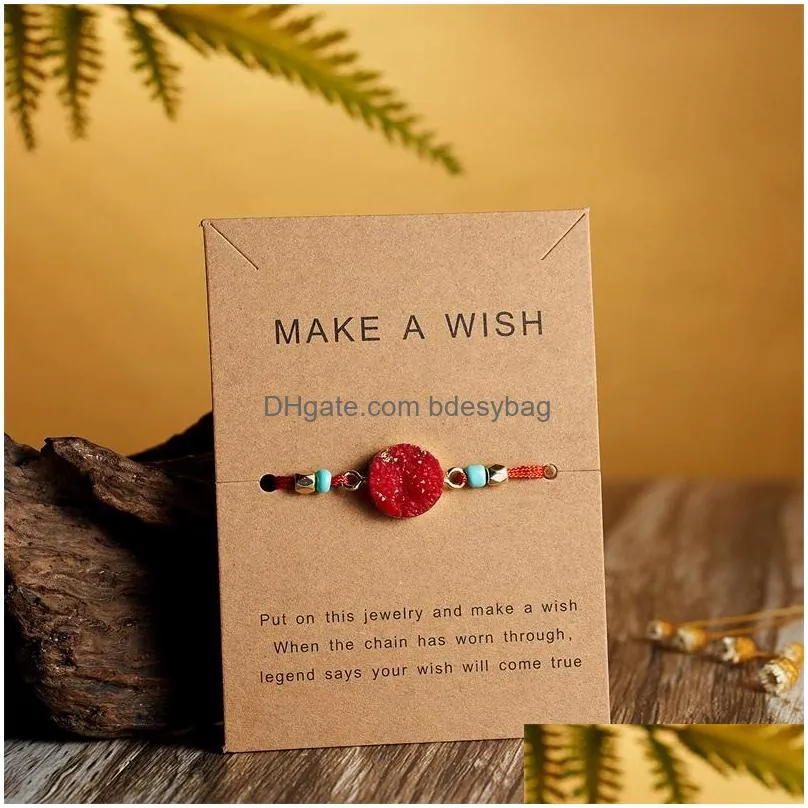 friendship make a wish druzy drusy resin handmade braided rope bracelet for women christmas party card gift