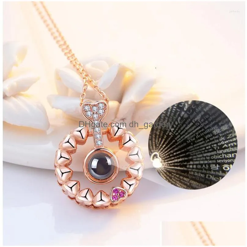 pendant necklaces luxury love projection necklace with wool gift box 100 languages i you jewelry 2023 wedding accessories for women