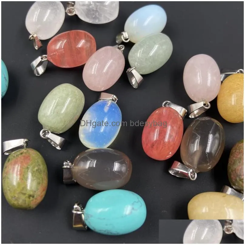 oval semiprecious stone healing crystal energy quartz pendant necklaces fashion women men jewelry wholesale