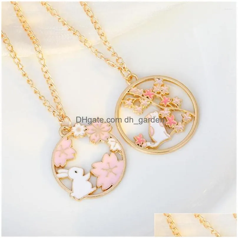 chains cute flower animal pendant necklace for women adjustable gold color cartoon round hollow collar jewelry accessories gifts