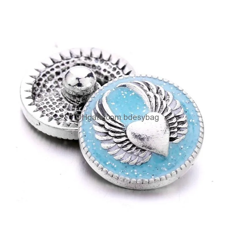 rhinestone painting wings snap button heart charms jewelry findings 18mm metal snaps buttons diy bracelet jewellery wholesale