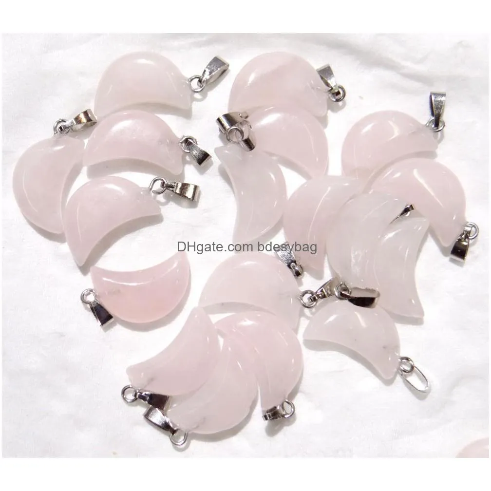 natural pink rose quartz crystal crescent moon shape charms pendants for diy jewelry making wholesale