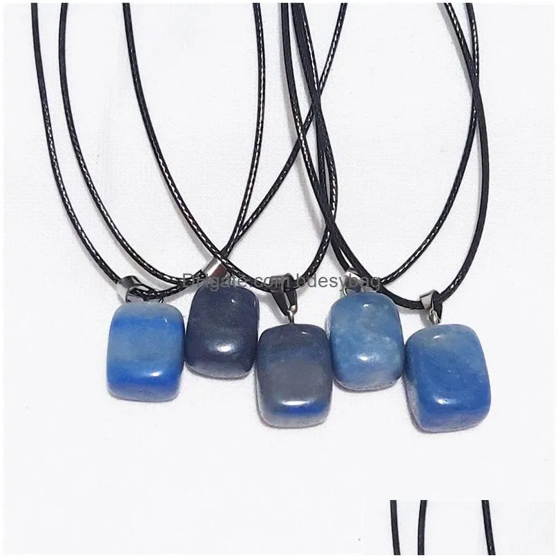 trendy assorted natural stone pendants irregular square crystal necklace rose quartz amethyst agate jewelry making hotselling