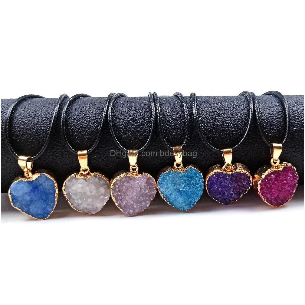 love heart reiki healing resin druzy druse necklace chakra power stones energy stone necklaces