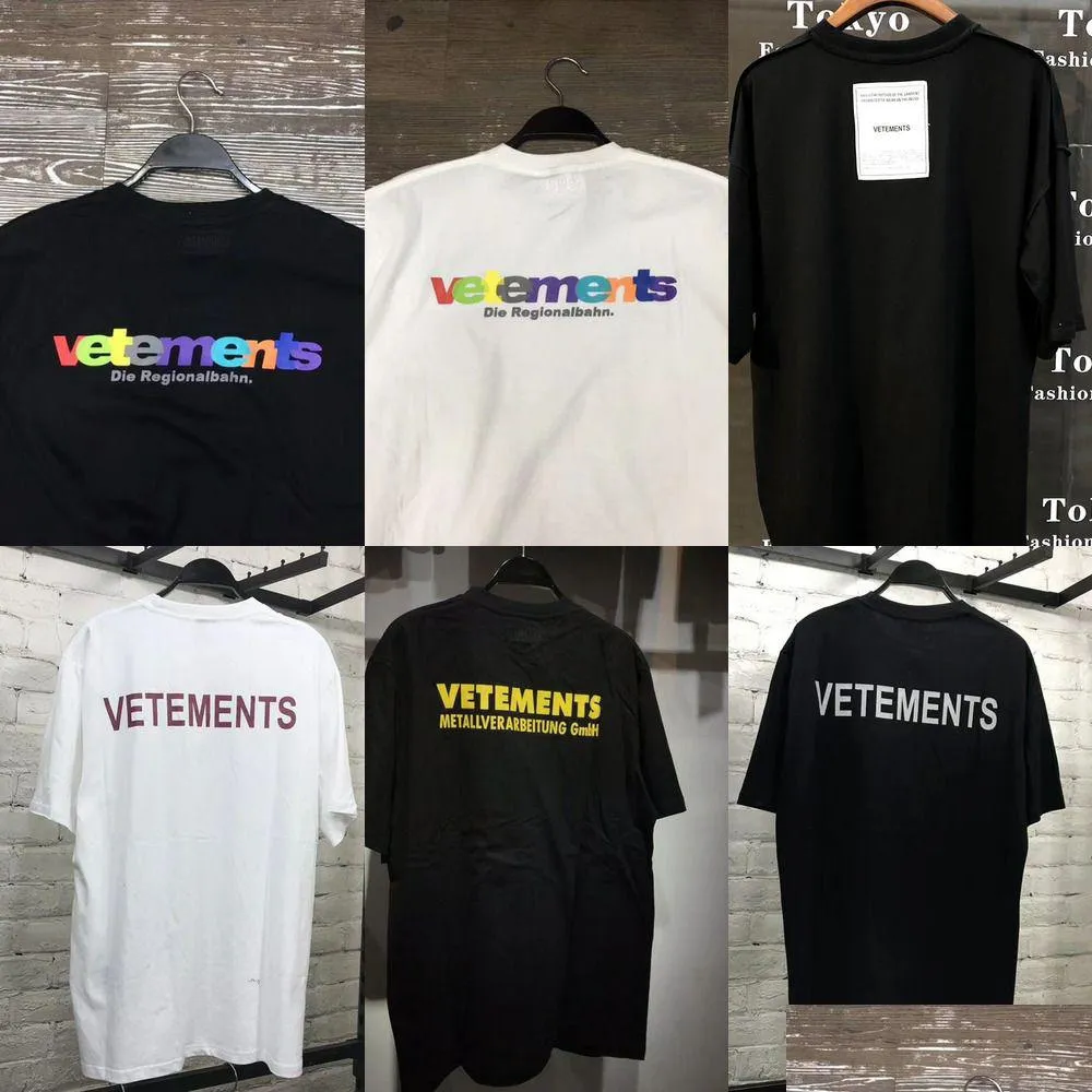 vetements t shirt men woman short sleeve big tag hip hop loose casual embroidery vetements tees black white tshirts top tees x0726