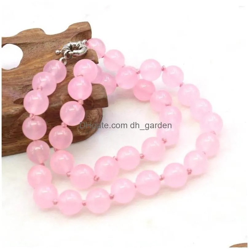 chains 10mm round pink jades chalcedony necklace crystal natural stone women girls hand made neckwear diy fashion jewelry making