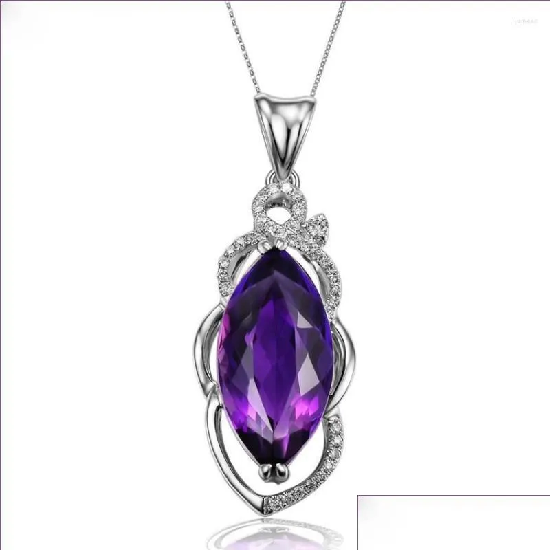 pendant necklaces fysl silver plated marquise shape natural amethysts crystal link chain necklace trendy jewelry