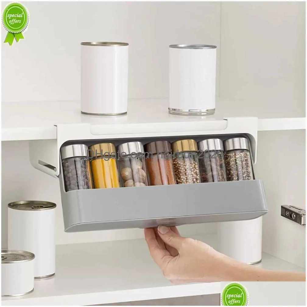 kitchen spice rack wallmounted spice organizer under desk drawer seasoning bottle storage holder selfadhesive kitcen supplies