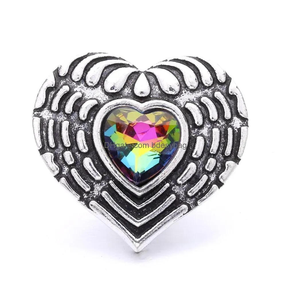 colorful rainbow crystal vintage silver color snap button charms women jewelry findings bright rhinestone 18mm metal snaps buttons diy bracelet