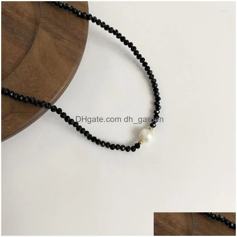 chains pearl necklace for women girls black beads gold color titanium steel charm chain jewelry gift wholesalegn820