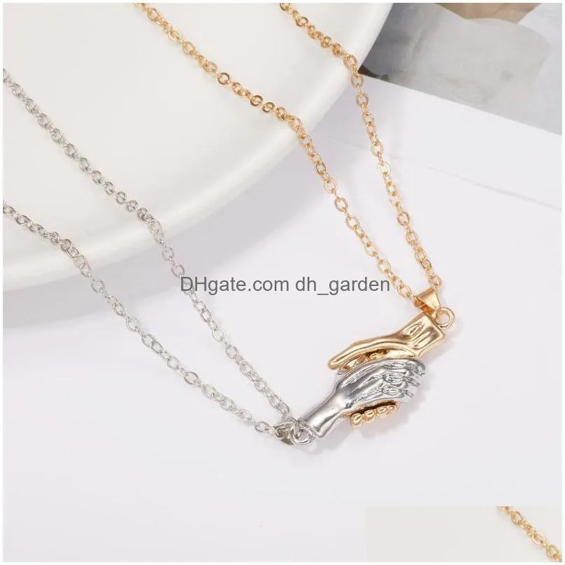 chains magnetic handshake necklace fashion couple clavicle chain personalized alloy accessories for women men