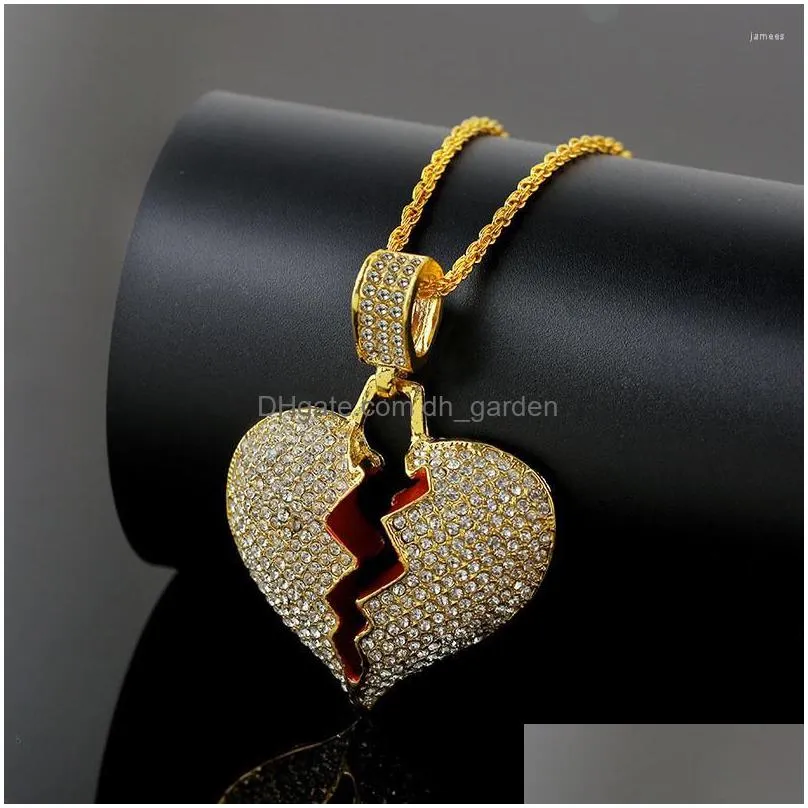 pendant necklaces punk gothic style hip hop necklace heartbreak inlaid high quality shiny zircon chain jewelry for men and women