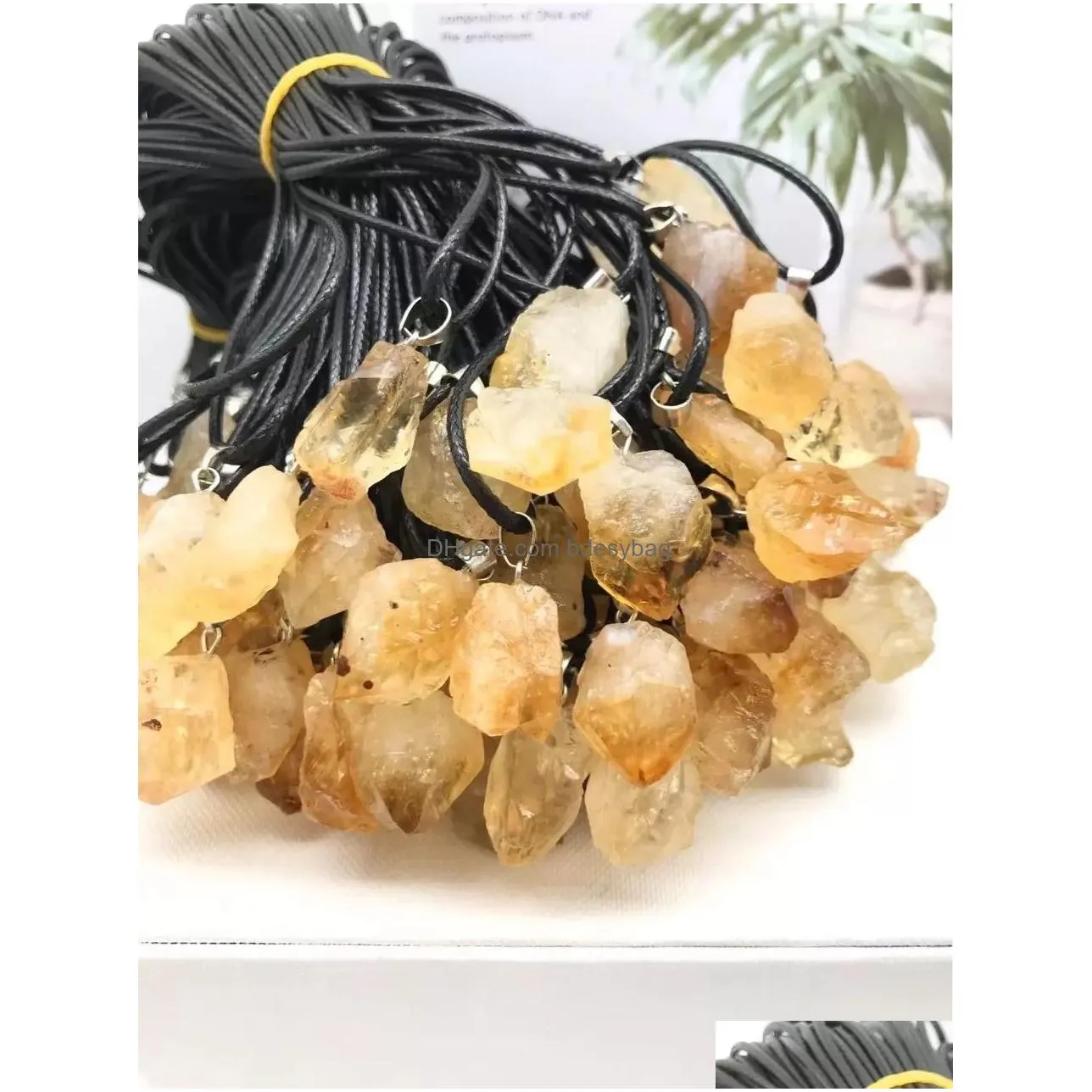natural yellow crystal pendant necklace energy stone healing meditation yoga gift wholesale