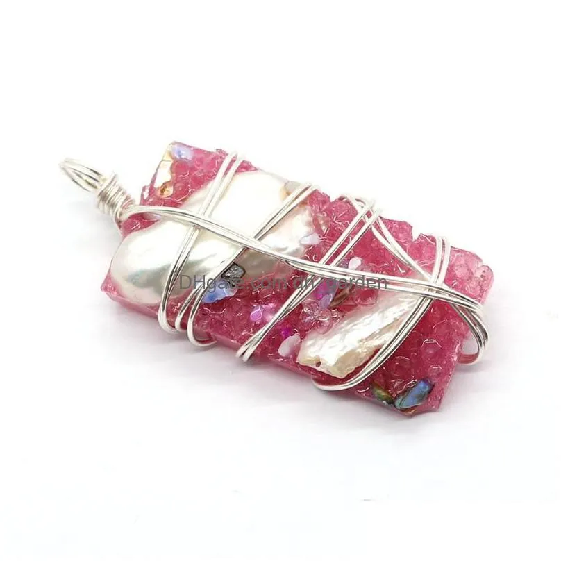 pendant necklaces natural freshwater pearl red resin rectangle 19x45mm charm colorful fashion jewelry diy necklace earrings