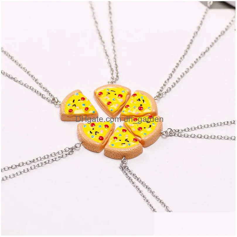 pendant necklaces 6 pieces of fashionable friend necklace bff pizza resin creative men and women metal chain exquisite jewelry gift