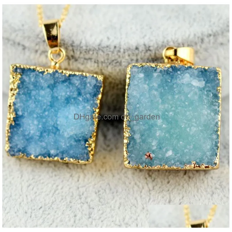 pendant necklaces pink purple square crystal pendulum agates druzy necklace jewelry making natural pendants gifts 20 20mm