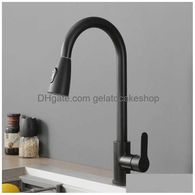 brushed kitchen faucet single hole pull out spout kitchen sink faucet washbasin stretchable mixer tap stream sprayer head