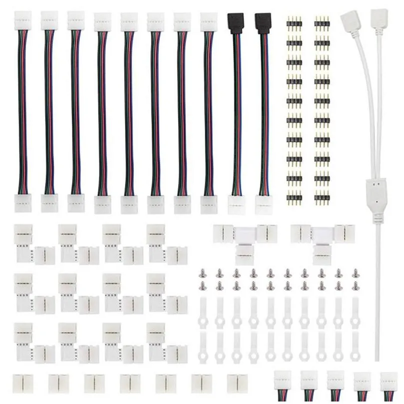 10mm 4pin rgb led strip light connector kits with t/lshaped strip jumpers clips wire connection terminal splice led