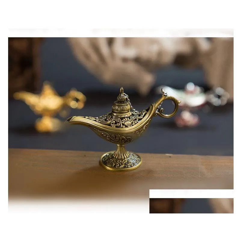 excellent fairy tale aladdin magic lamp incense burner vintage retro tea pot genie lamp aroma stone home ornament metal craft