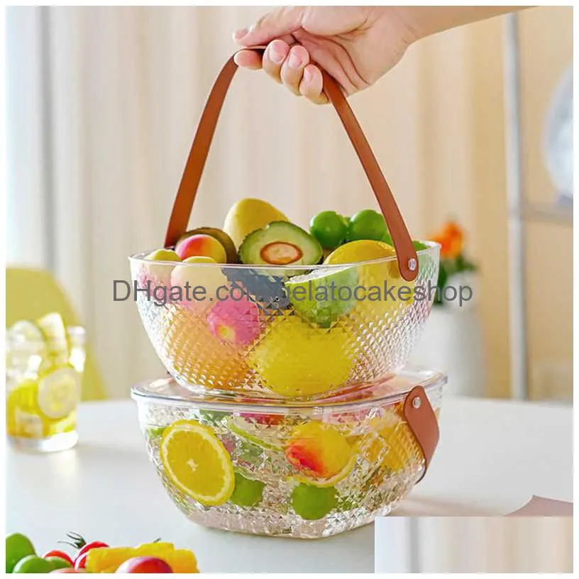 2023 fruit basket with lid portable storage boxes bins ice bucket inssnack biscuit candy holder box fridge organizer container kitchen plastic bowl