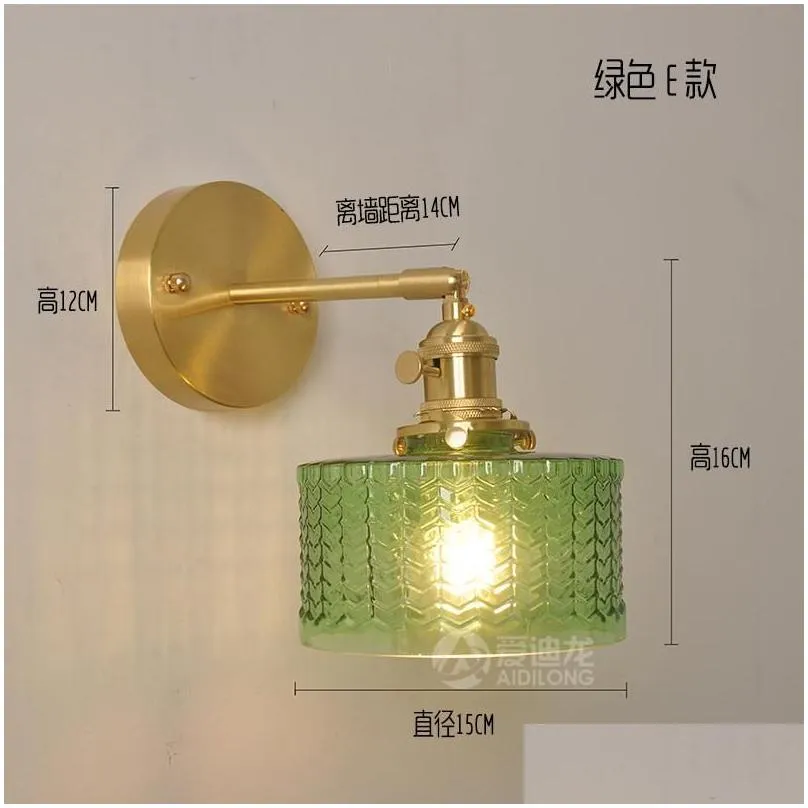 wall lamps iwhd nordic modern copper lamp sconce switch green glass japan style bathroom mirror stair light wandlamp applique murale
