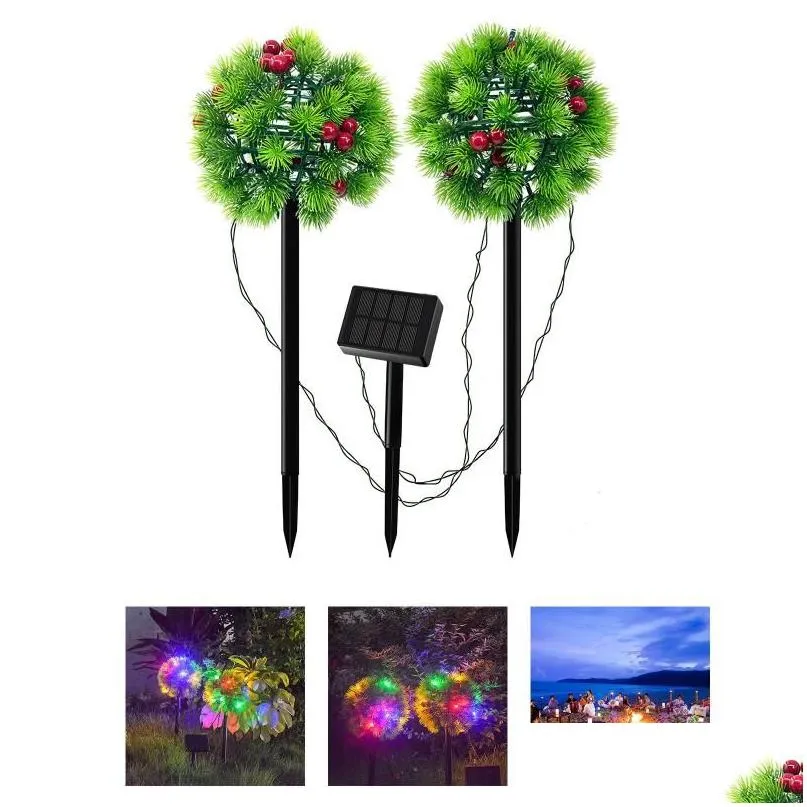 lawn lamps garden solar light simulation flower lamp powered led pine needle ball stake decor