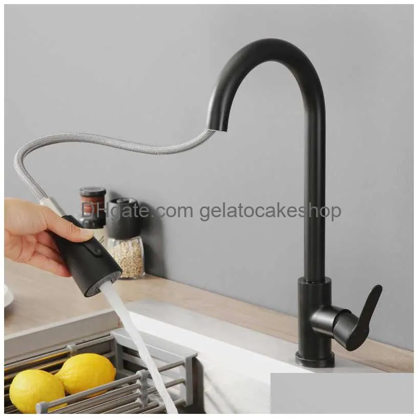 brushed kitchen faucet single hole pull out spout kitchen sink faucet washbasin stretchable mixer tap stream sprayer head