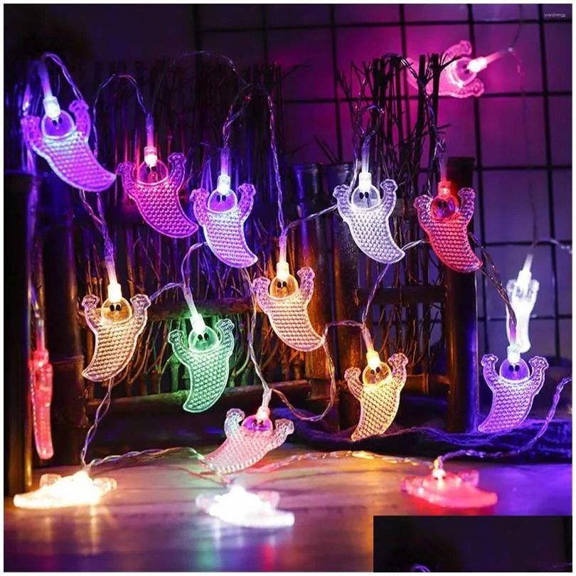 strings outdoor halloween decorations lights 10/20 led ghost skull string light battery operated for indoor party