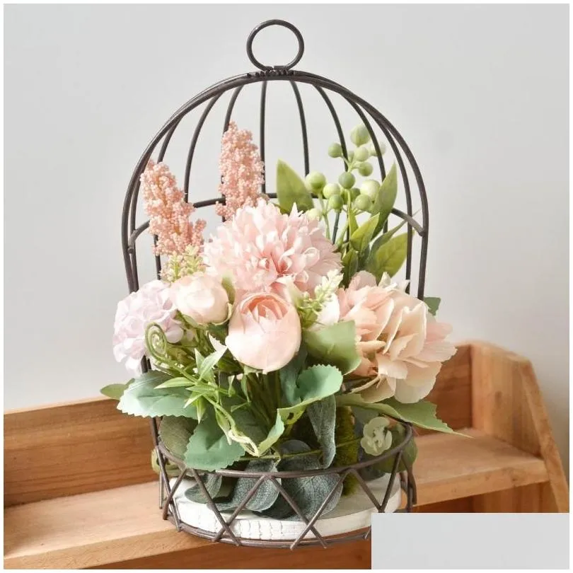 decorative flowers wreaths wedding bird cage decoration home decor pographic props imitation flower ornament candlestick metal birdcage