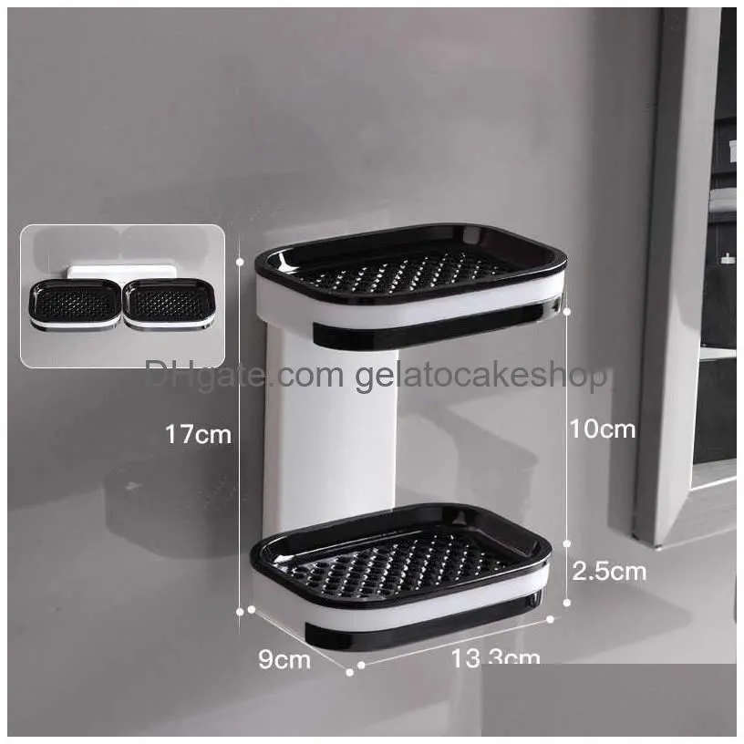  double tier soap drainer rack bathroom soap sponge holder shelf punching wall oragnizer stand self adhesive wall storage