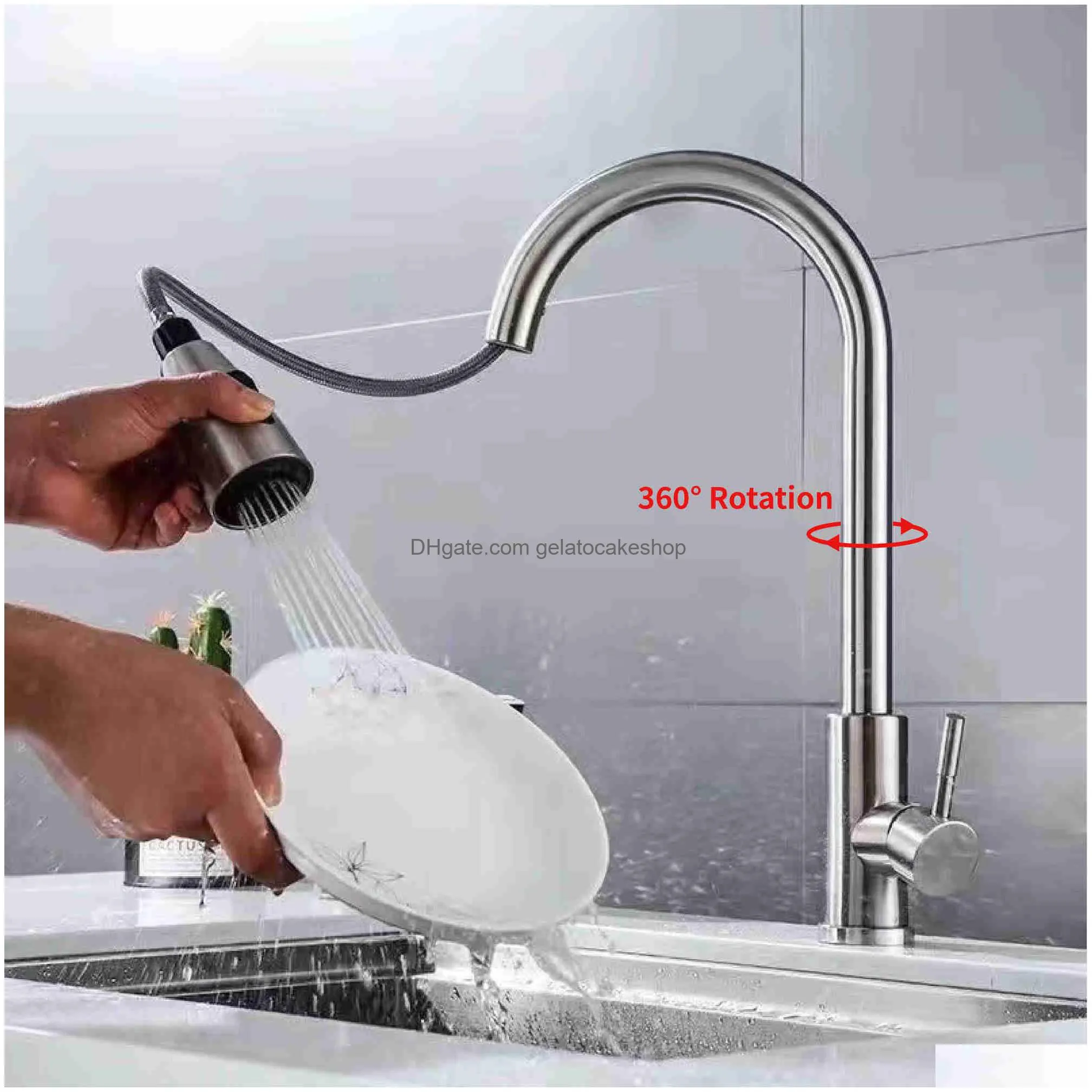 brushed kitchen faucet single hole pull out spout kitchen sink faucet washbasin stretchable mixer tap stream sprayer head