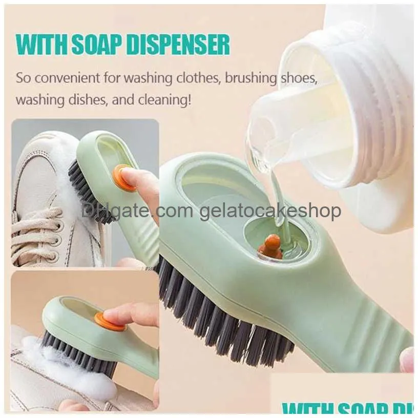 multifunction shoe brush soft long handle brush press automatic liquid cleaning brush for shoe clothing household cleaning tool