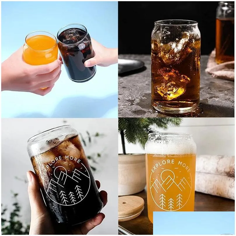12oz 16oz usa warehouse water bottles diy blank sublimation can tumblers shaped beer glass cups with bamboo lid and straw for iced coffee soda