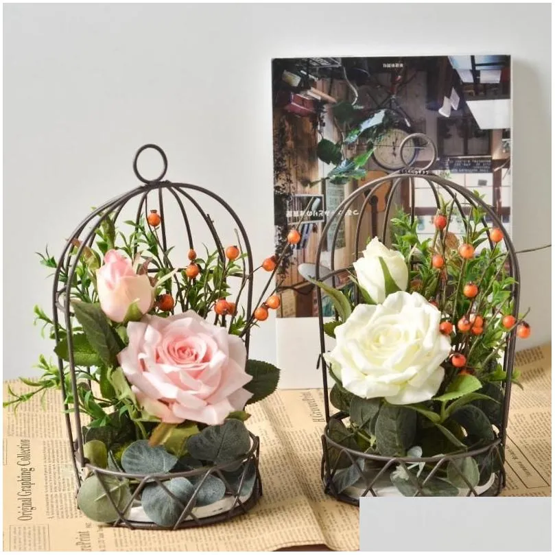 decorative flowers wreaths wedding bird cage decoration home decor pographic props imitation flower ornament candlestick metal birdcage