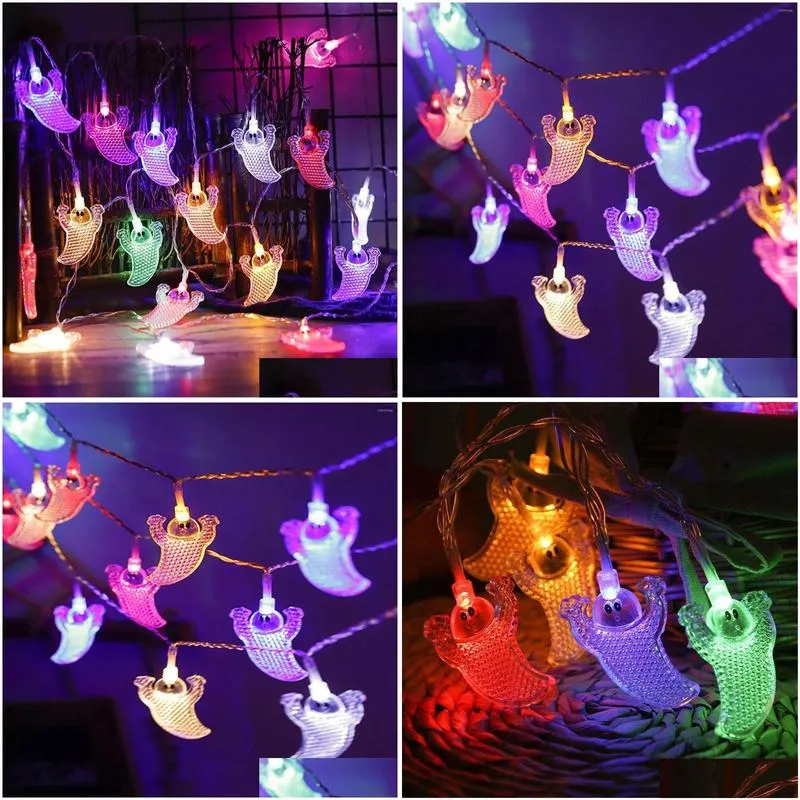 strings outdoor halloween decorations lights 10/20 led ghost skull string light battery operated for indoor party