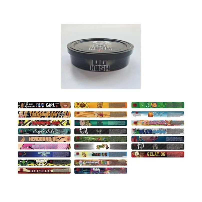 stickers for 3.5g tin cans bottle 100ml dry herb flower clear tuna can sticker 10 designs jungle boys labels customized label