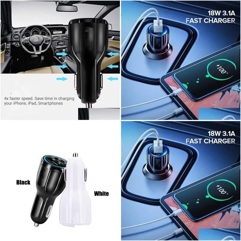 qc 3.0 car  quick charging adapter for samsung s10  tablet 2 port dual usb fast car phone chargers