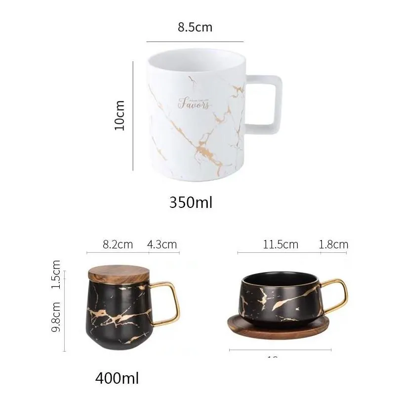 luxury nordic marble ceramic condensed coffee mugs cafe breakfast milk cups saucer suit with dish spoon set ins