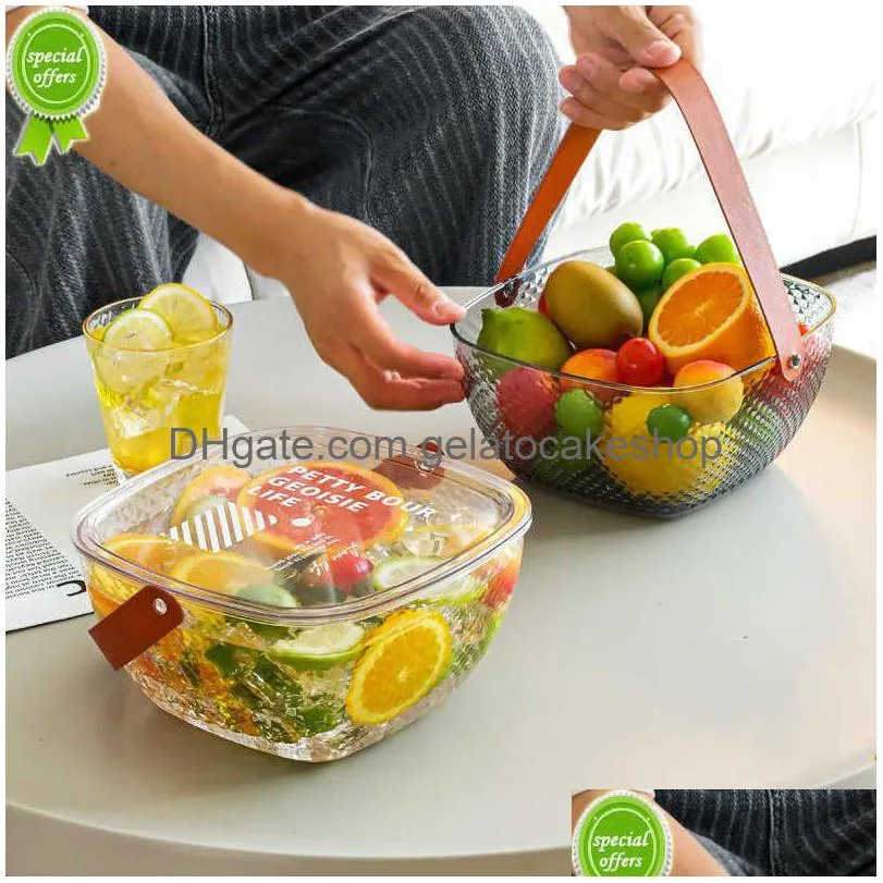 2023 fruit basket with lid portable storage boxes bins ice bucket inssnack biscuit candy holder box fridge organizer container kitchen plastic bowl
