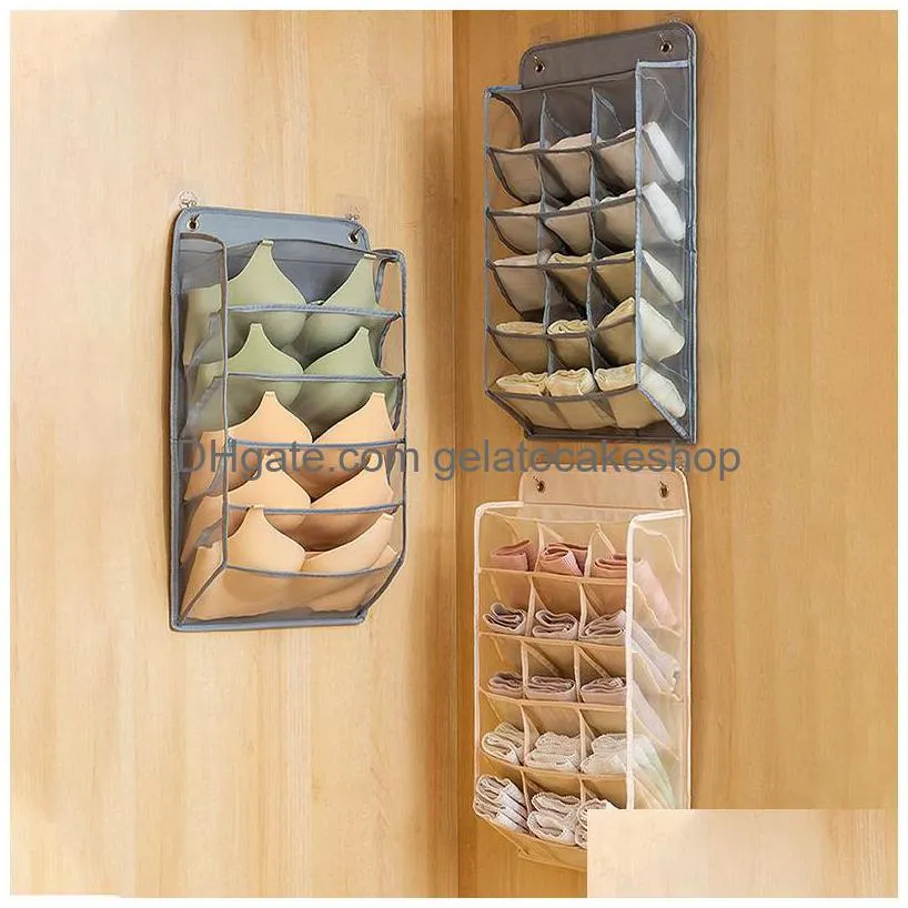 100pcs/lot 15/5 grids bra underwear compartment storage box wardrobe socks garments holder bag wall hanging clothes storage box hanger