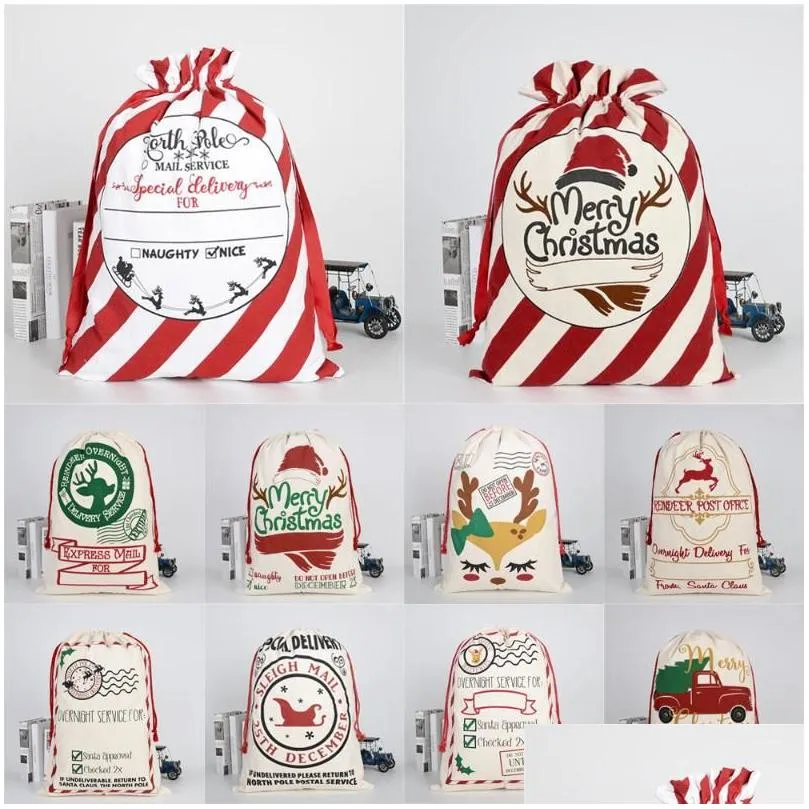 xmas large christmas stockings bags sacks hessian santa gift sack decoration bag candy present storage drawstring bag 11 styles