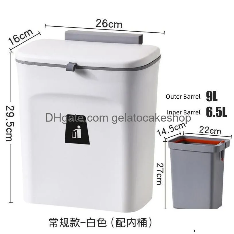  7l / 9l wall mounted trash can bin with lid waste bin kitchen cabinet door hanging trash bin garbage car recycle dustbin rubbish