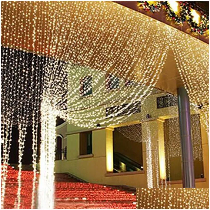 strings 10x4m 10x5m led icicle string fairy christmas lights garlands outdoor curtain wedding decoration guirlande lumineuseled