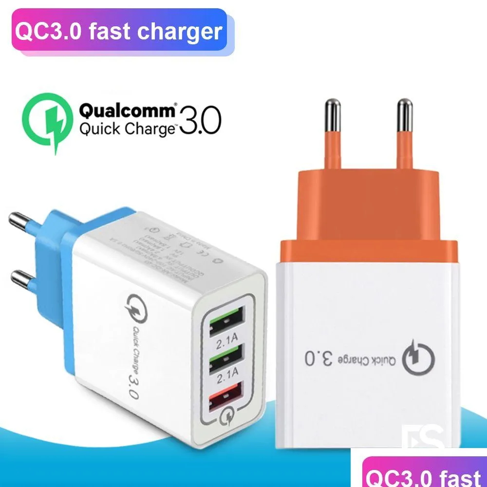 qc 3.0 wall  3 ports travel adapter quick charge multi usb phone adapters eu us portable fast charging for iphone 11 pro max