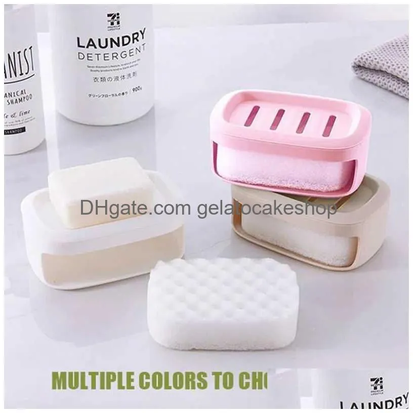 doublelayer soap box drain with sponge holder for bathroom shower kitchen portable soap storage tray creative drain soap case