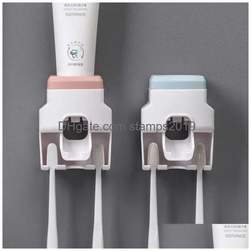 1pc wall mount automatic toothpaste dispenser plastic no punching toothpaste squeezer small holder bathroom accessories gadgets