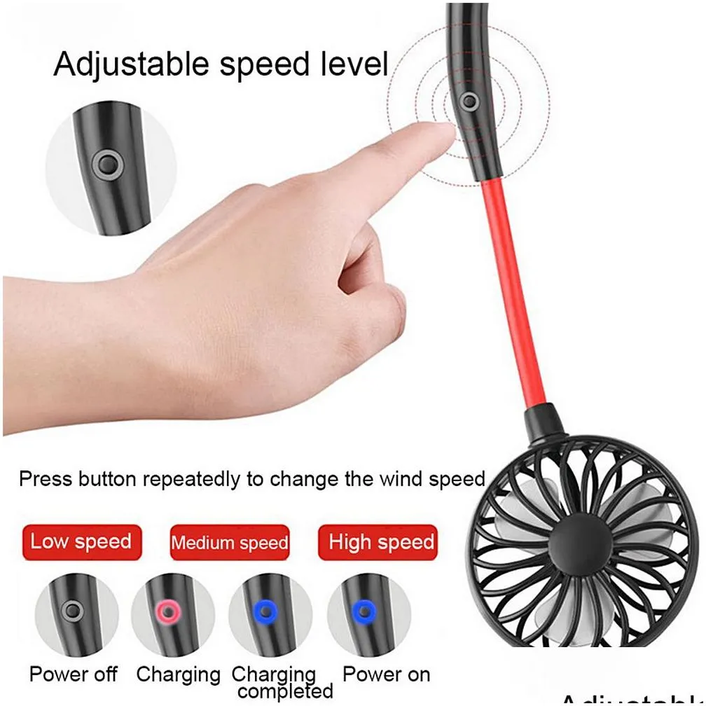 portable usb rechargeable neckband lazy neck hanging dual cooling mini fan sport 360 degree rotating fan for home office