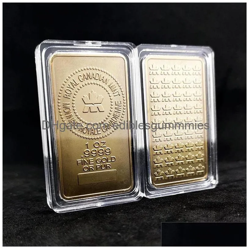 gold buillion royal canadian mint craft gold plated 1oz .9999 fine pure souvenir bullion bar